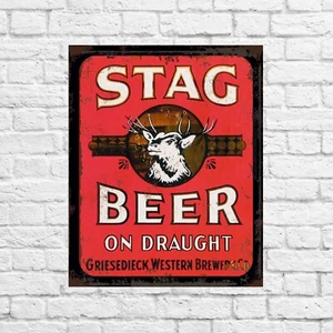 STAG BEER on draught Tin Sign Metal Bar sign Pub metal sign Poster - Picture 1 of 4