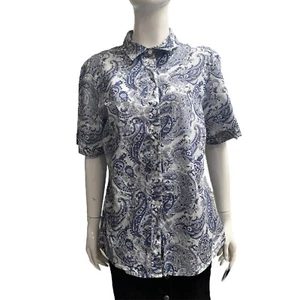 Vintage Double Two Cachemira Azul Camisa 12 Blusa Mod Retro Algodón Blanco Hippy - Imagen 1 de 9