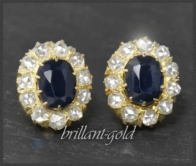 Antike 3,70ct Diamant & Saphir Ohrstecker, Damen Ohrringe aus 585 Gold, um 1900 - Bild 1 von 4