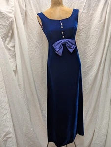 Vintage 60's Dark Blue Rayon Velver & Rhinestones Evening Cocktail Dress Size XS - Picture 1 of 8