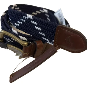125 $ + Polo Ralph Lauren zigzag bordure cuir ceinture palmée homme taille M bleu marine blanc - Photo 1/1