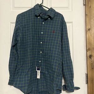 Polo Ralph Lauren camicia L verde blu uomo a quadri con bottoni prezzo al dettaglio consigliato $98,50 D - Foto 1 di 5