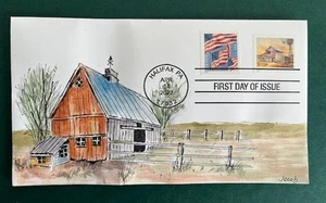 US 2022 10 cent pre-sorted Flag on Barns Hand Painted First Day Cover (#5687) - Picture 1 of 1