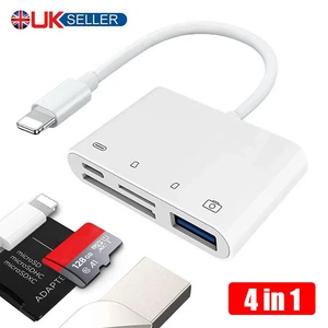 8 Pin to SD Memory Card Reader USB OTG Adapter For iPhone 14 13 12 11 XR XS iPad - Afbeelding 1 van 8