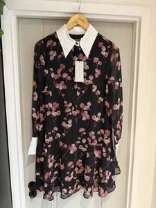 Mini Vestido Camisa Floral Terciopelo Como Nuevo, Negro/Multi, Pequeño - Imagen 1 de 10