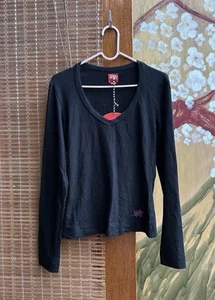 Vintage Y2K Miss Sixty Black Long Sleeve Scoop Neck Crop Top T-Shirt Size L NEW - Picture 1 of 8