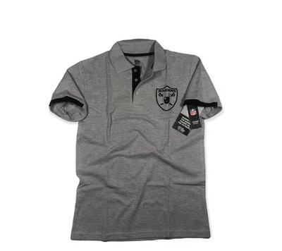 Camisa Polo Raiders Botón Negra Play Dry Bordada Las Vegas NFL Gris Foto 1 de 2