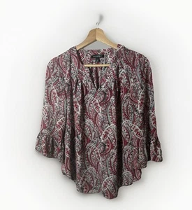 Roz & Ali Womens 3/4 Sleeve Sheer Paisley Top Red Whimsy Flowy Sheer Peasant PM - Picture 1 of 8