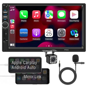 7" Double 2 DIN Car MP5 Player CarPlay GPS Bluetooth Touch Screen Stereo Radio - Picture 1 of 12