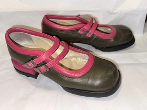 Fluevog Unity Aimee - Olive Green w/Pink - Double Strap Mary Jane - size 10 - Picture 1 of 8