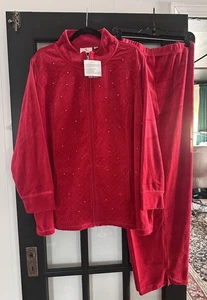 🩷Quacker Factory 3X Velour Jacke & Hose Set Lounge Freizeit 2tlg Rot Outfit Neu - Bild 1 von 18