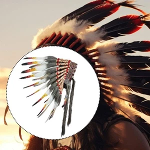 Indian Feather Headdress Fancy Dress Chief Indian Hat for Halloween Masquerade - Picture 1 of 7