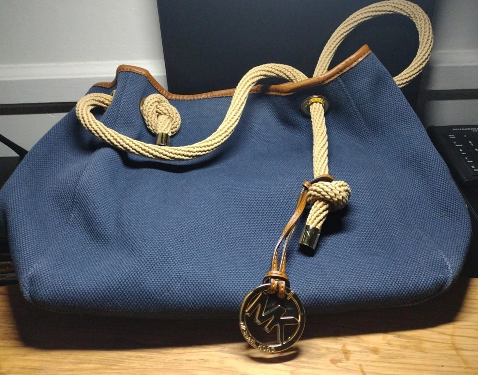 Bolso Michael Kors Azul Marina Lona Bolso de Hombro Bolso de Mano Cuerda Asas MK Foto 1 de 4