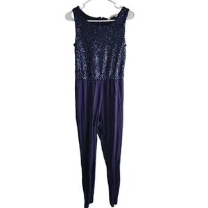 H&M Girls Sz 13-14 L Jumpsuit Navy Blue Sequin Top - Picture 1 of 3