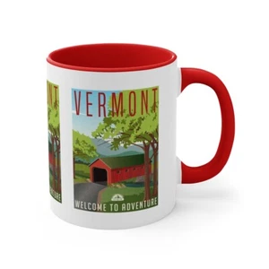 Vermont Coffee Mug - Ceramic 11oz Two Toned, USA State Travel, Covered Bridge - Picture 1 of 21