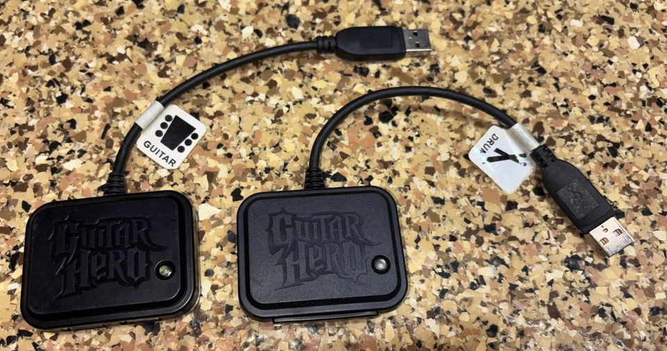 PS3 Guitar Hero GUITAR & DRUM Dongle Set Receiver Red Octane Wireless (D2) - Image 1 of 3