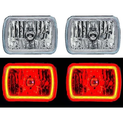 7X6" Red COB LED Glass/Metal Headlight Halogen Light Bulbs Headlamp Pair - Image 1 of 4