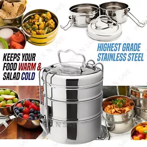 Authentic Indian Tiffin Lunch Box Stainless Steel Food Storage Dinner Kids Food - Picture 1 of 16