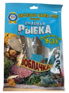 AV DELICIOUS PESCADO SECO VOBLACHKA VOBLA ENVASADO AL VACÍO ВОБЛА 90GR ВОБЛАЧКА NO TRANSGÉNICO - Imagen 1 de 1