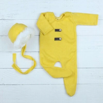 Recién Nacido Estudio Fotografía Accesorios Bebé Niña Niño Mameluco Mono Cony Pelo Sombrero Conjunto Foto 1 de 4