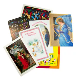 Tarjetas de felicitación navideñas religiosas vintage postes guía sello iglesia belén - Imagen 1 de 3