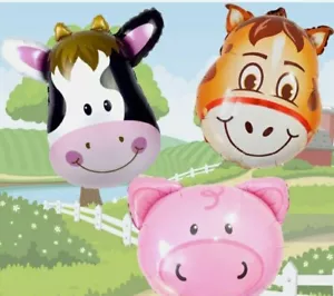 XL 3 pc BIG Farm animal Mylar Foil Balloons Party Decorations Horse Cow Pig - Picture 1 of 10