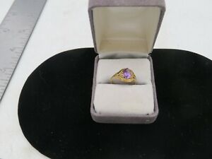 Singed SETA Gold Plated Ring w/ Real Amethyst Stone Size 6.5