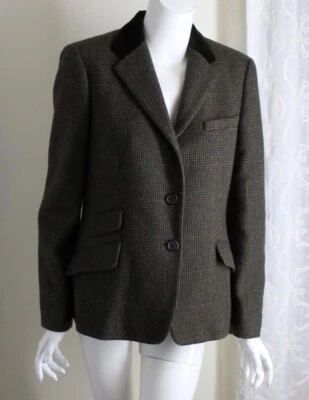 Ralph Lauren Sz 12 Green Purple Woven Wool Velvet Collar Blazer Jacket Chic - Image 1 of 4