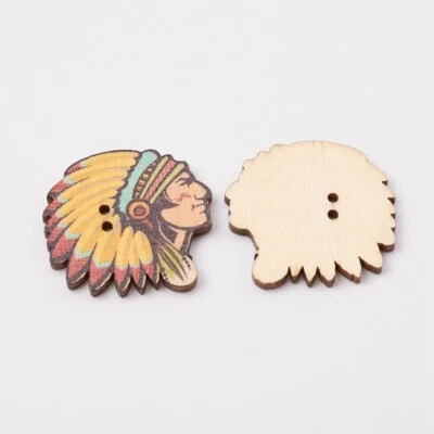 100pcs Indian Style Colorful Vintage Printed Flower Feather Arrow Wooden Button - Image 1 of 4