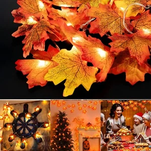 40 LED Maple Leaves Fall Lights Wreath Lighted Garland Thanksgiving Decoration - Picture 1 of 14
