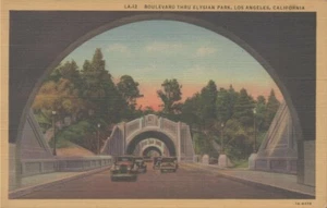 Cartolina d'epoca LA-12 Blvd Thru Elysipan Park 1A-H396 lino epoca auto archi - Foto 1 di 4