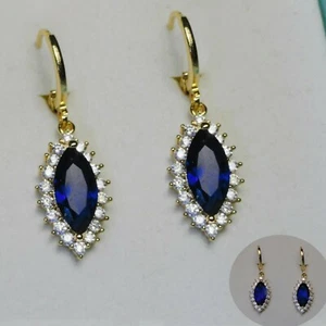 18k GF Blue Marquise Drop Dangle Earrings Made With Swarovski Crystals, Boxed - Picture 1 of 8