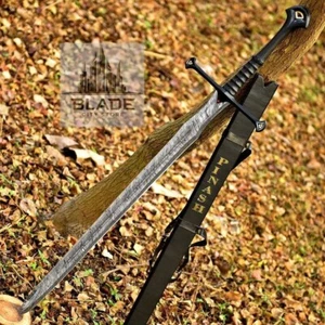 Hand Forged Damascus Steel Movie Viking Sword Battle Ready Medieval W/ Scabbard - Picture 1 of 5