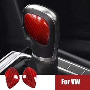 Red Carbon Fiber Car Gear Shift Knob Trim Cover For VW Beetle Golf GTI Touareg - Picture 1 of 6