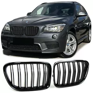 2 GRILLE DE CALANDRE NOIR BRILLANT DOUBLE LAME BMW X1 E84 PHASE 1 DE 2009 A 2015 - Imagen 1 de 3