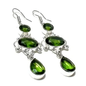 Peridot Gemstone Handmade 925 Sterling Silver Jewelry Earrings Sz 2.50" - Picture 1 of 1