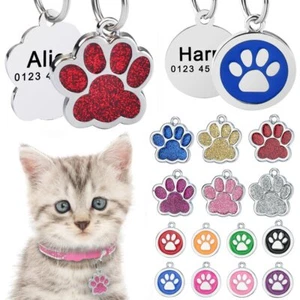 Personalisierte Hund Katze Etiketten kostenlos graviert Name Welpe Kätzchen Haustier Nummer Pfote Glitzer - Bild 1 von 19