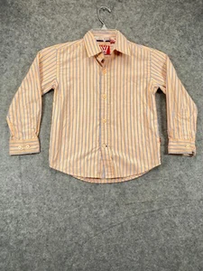 W Wess Willy Button Up Shirt Youth Boys 5 5J Pink Peach Blue Stripe Long Sleeve - Picture 1 of 11