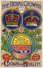 ROYAL CROWNS KING EDWARD VII BEECHAM'S PILLS 1902 CORONATION MEDICAL TRADE CARD