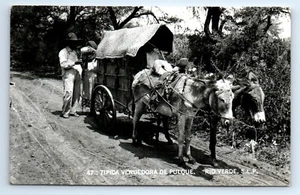 Rio Verde, San Luis Potosí Mexico PULQUE SELLER Donkey Cart RPPC Postcard c.1950 - Picture 1 of 2