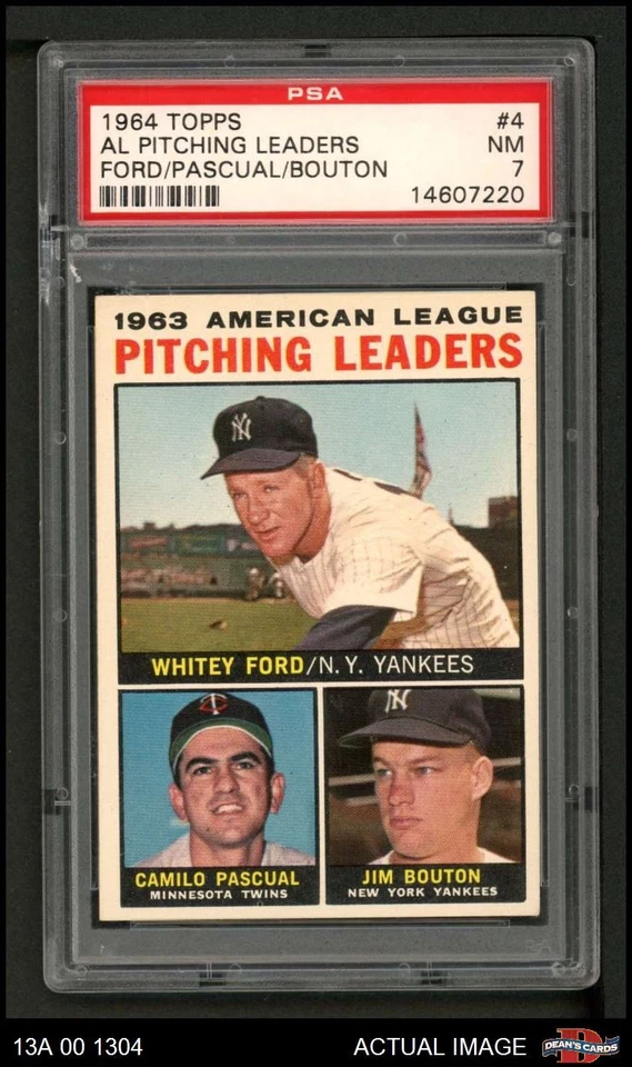1964 Topps #4 Whitey Ford AL Pitching Leaders xAP Yankees/Mellizos PSA 7 - Casi nuevo Foto 1 de 1