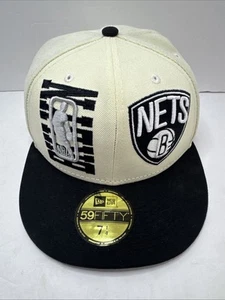 Brooklyn Nets eng anliegende Mütze Kappe 7 1/4 creme weiß schwarz NBA Basketball New Era - Bild 1 von 8