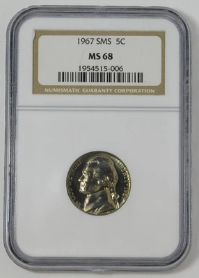 1967 SMS Jefferson Nickel Special Mint Strike! BIG GRADE! NGC MS-68 - Image 1 of 2