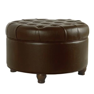 Benzara Fabric Upholstered Wooden Ottoman with Tufted Lift Off Lid Storage, Navy - Picture 1 of 1