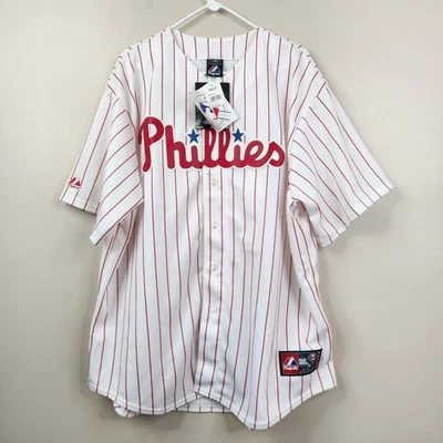 NEW Majestic Philadelphia Phillies Chase Utley Authentic Pin Striped Jersey XXL - Image 1 of 4