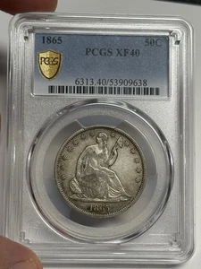 1865 PCGS XF40 Seated Liberty Half Dollar, U.S. 50c Silver Extra Fine p - Picture 1 of 5