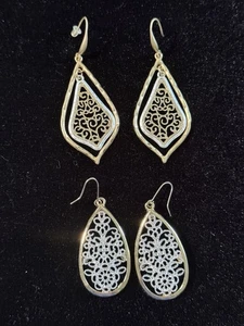 Neu Silber filigran Ohrringe Träne Tropfen Damen Cut Out Hänger leicht vergoldet - Bild 1 von 4