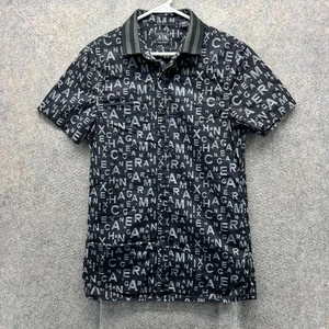 Camisa Armani Exchange Para Hombres Pequeña Negra Con Botones Calce Ajustado Estampado de Logotipo en Todas Partes - Imagen 1 de 12