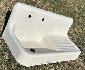 Antique High Back Farmhouse Cast Iron Porcelain Kitchen Sink 42x20 Standard - Picture 1 of 5