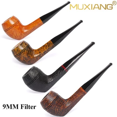 MUXIANG 9mm Bulldog Pfeife Bruyère glatt Freihand Tabakpfeife Cumberland Stiel